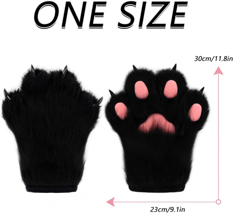 hbbhml Faux Fur Plush Furry Cat Claw Gloves Fursuit Animal Fox Paws Mittens Halloween Cosplay Costume Accessories for Adult - Image 5